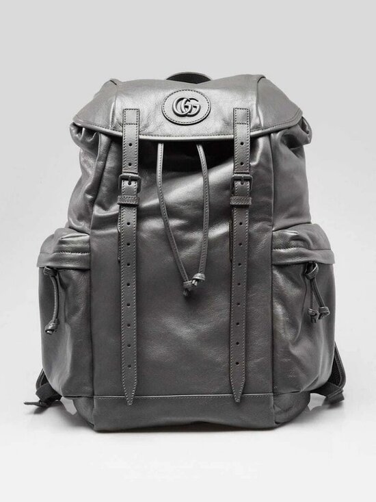 Gucci Grey Leather Tonal Double G Backpack Bag main image 8